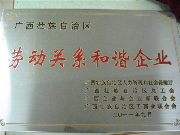 2011年廣西勞動關系和諧企業(yè)